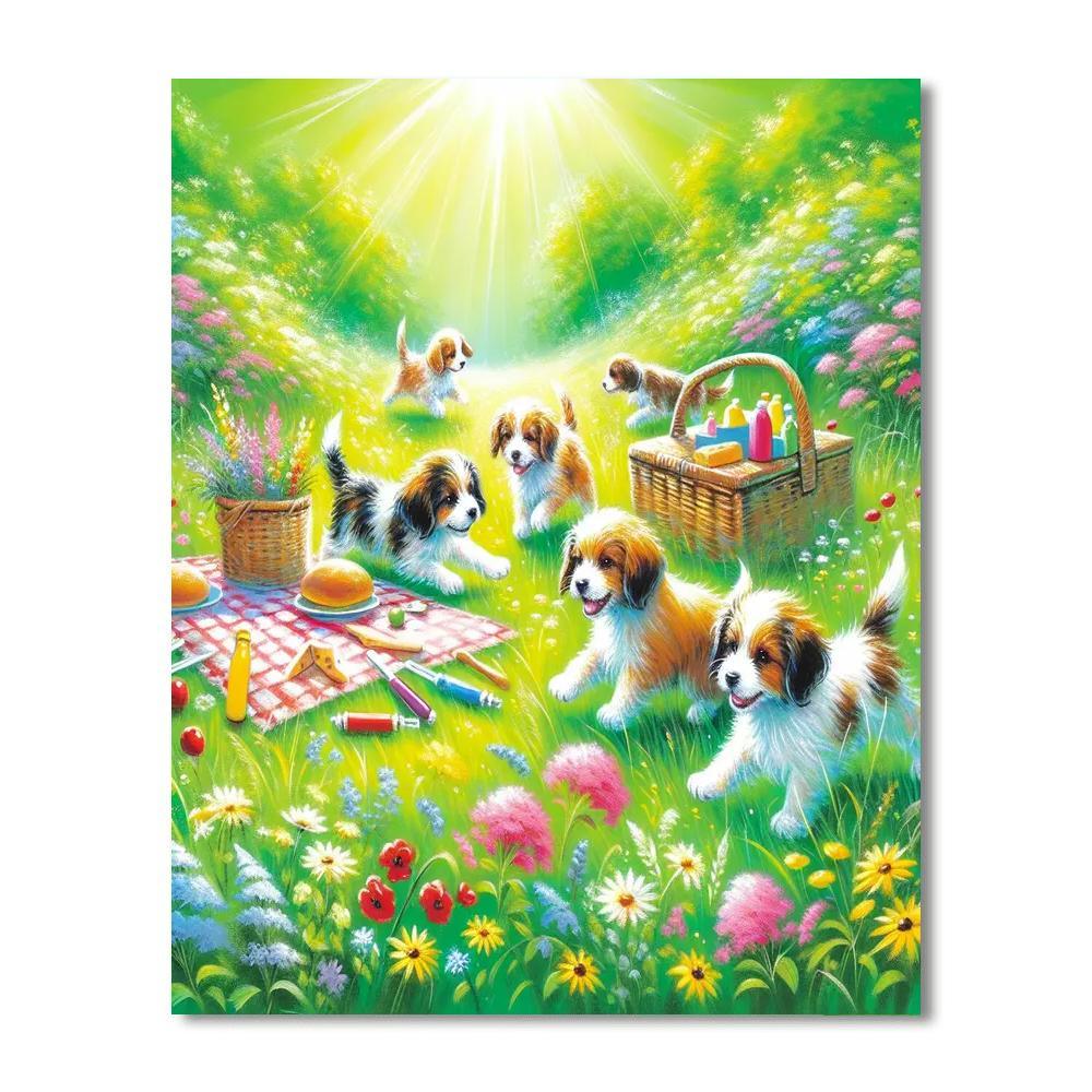 Playful Puppy Picnic Painting By Numbers Kit