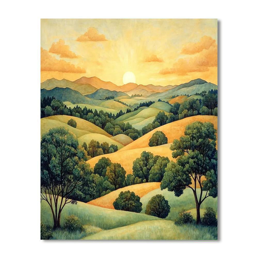 Hiroshige Inspired Mystic Sunrise Over The Hills  Painting Number Kit