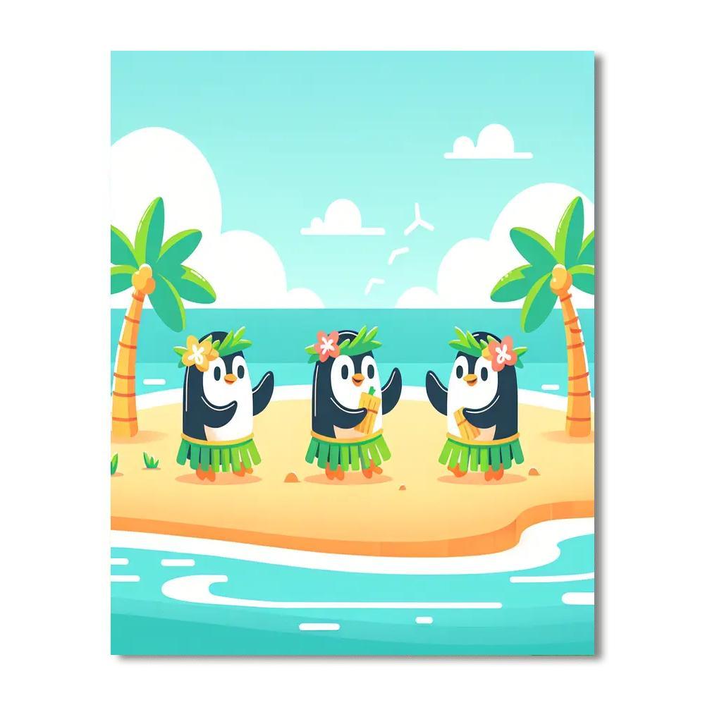 Happy Hula Penguins DIY Paint By Numbers