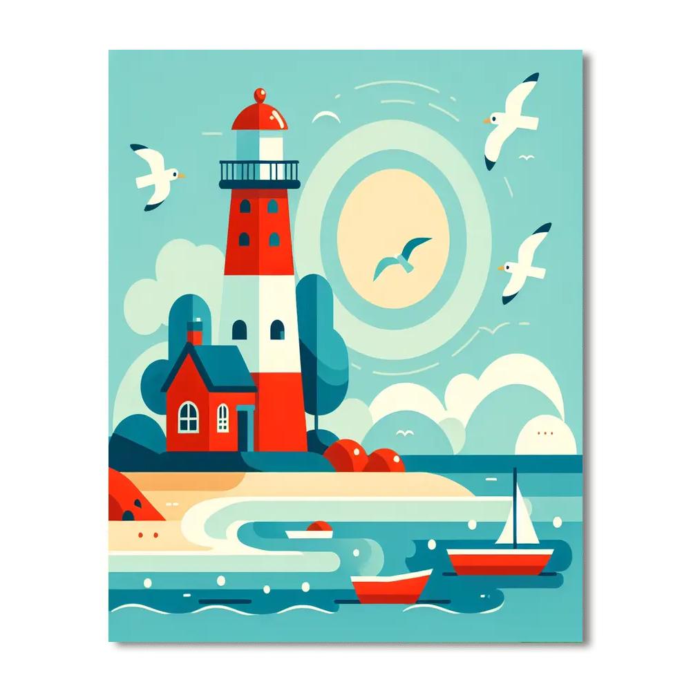 Lively Lighthouse Lagoon Paint By Numbers Art