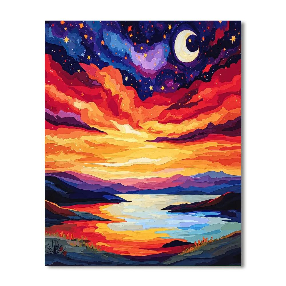 Paul Cézanne Inspired Celestial Sunset Harmony  Paint By Numbers Art