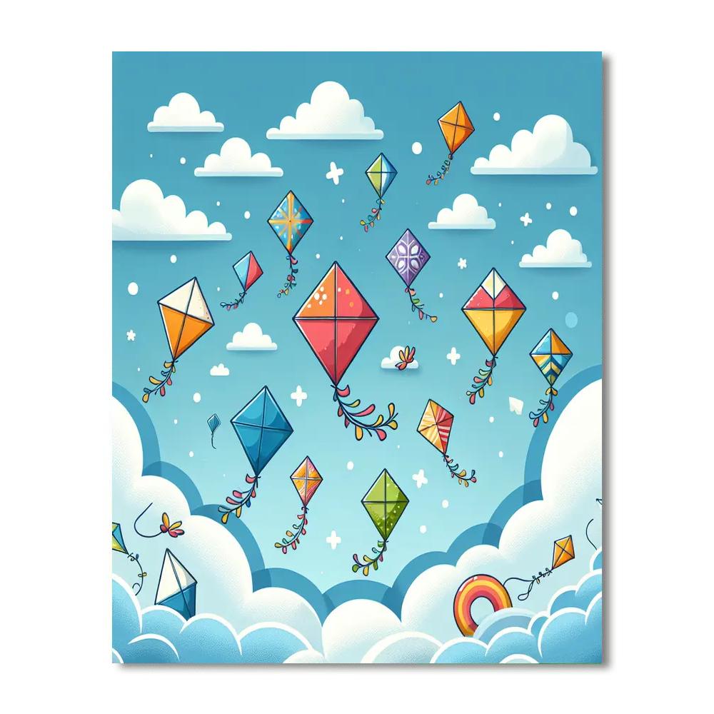 Brightly Colored Kites DIY Paint By Numbers