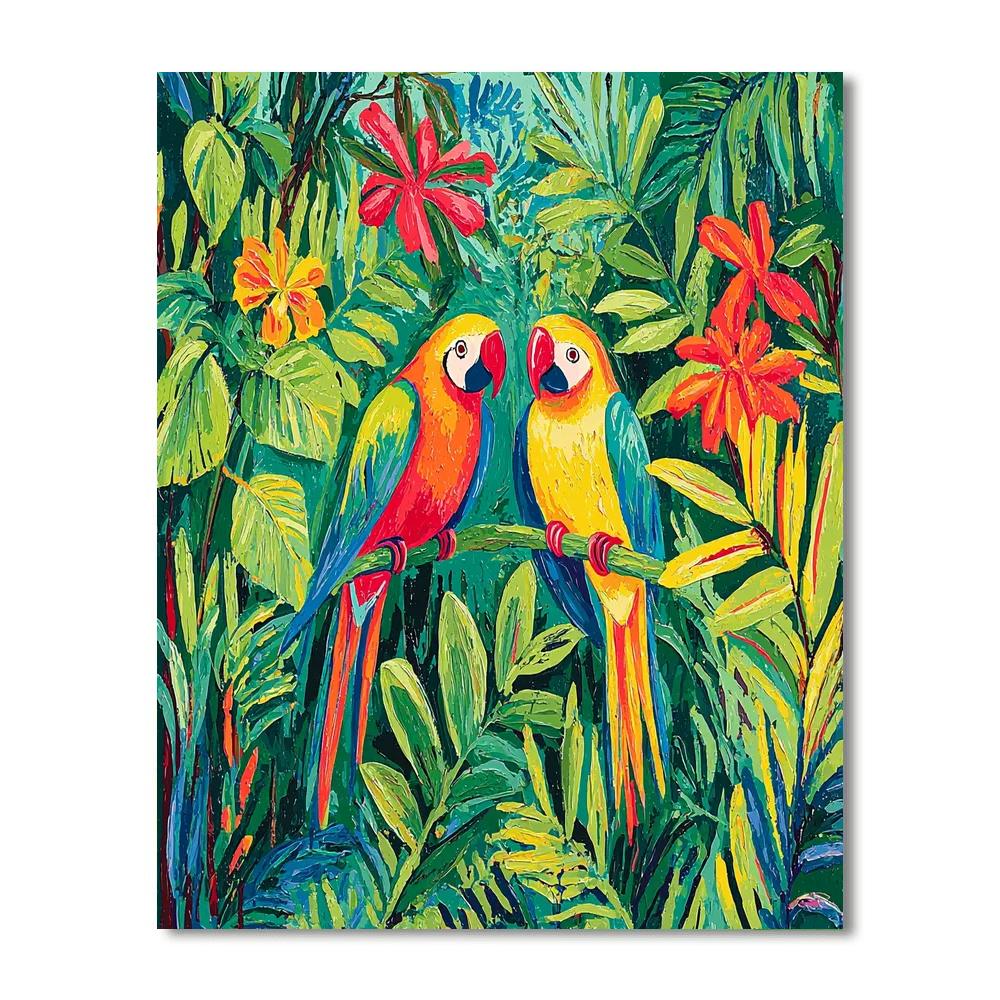 Henri Rousseau Inspired Vibrant Parrots  Paint By Number