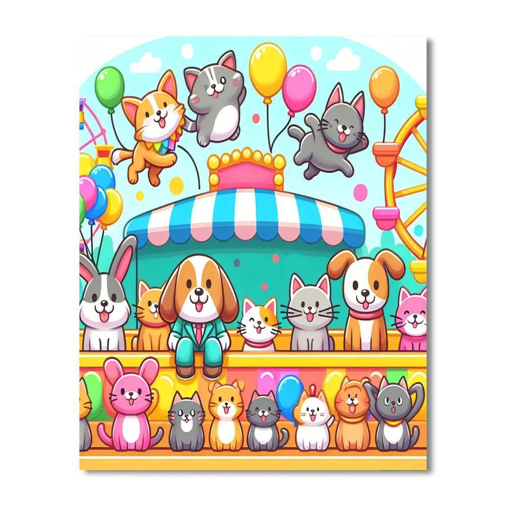 Animal Friends At The Carnival Paint By Numbers Art