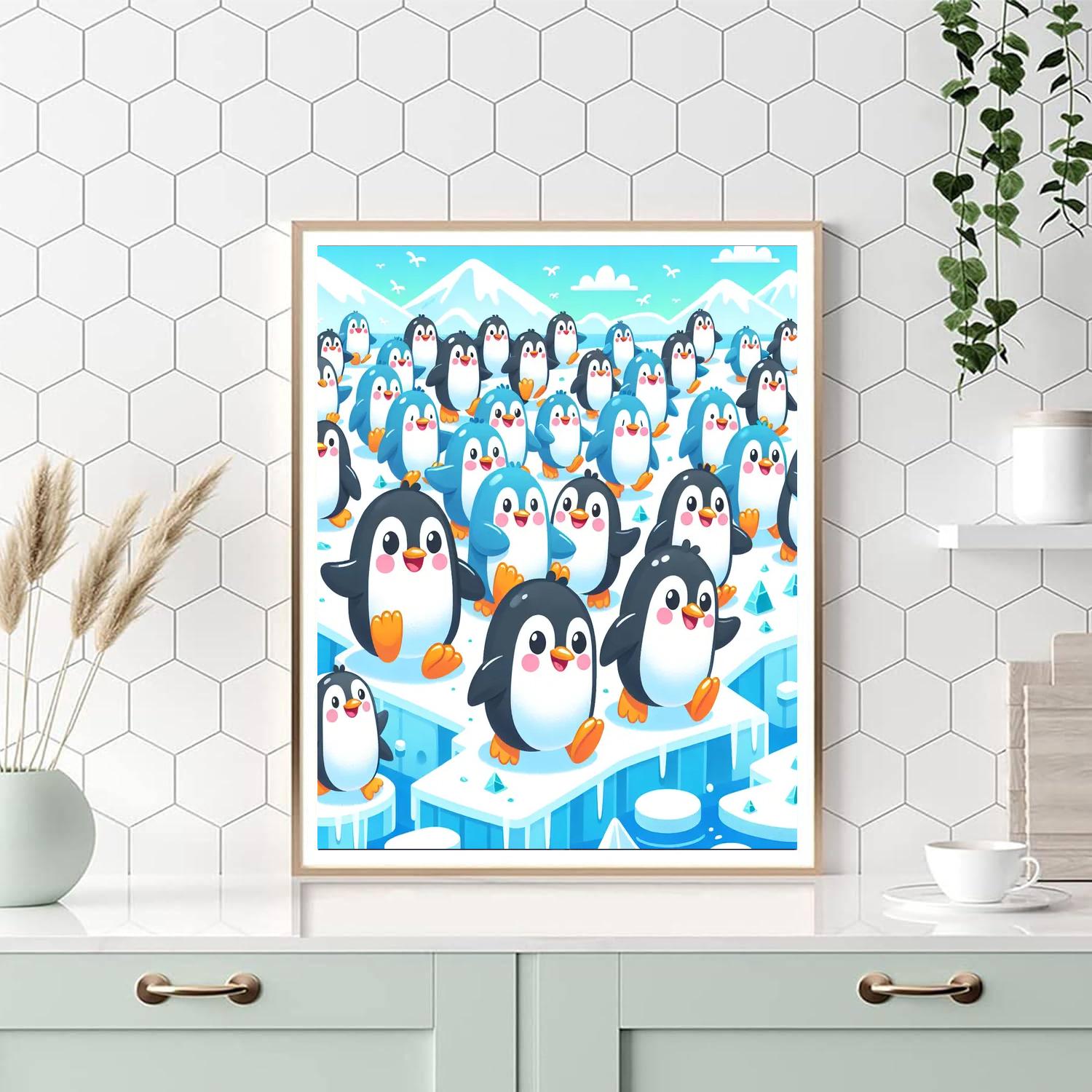 Bubbly Penguin March Number Painting