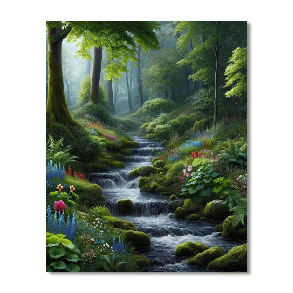 Bubbling Stream In The Woods Numbered Painting Kits