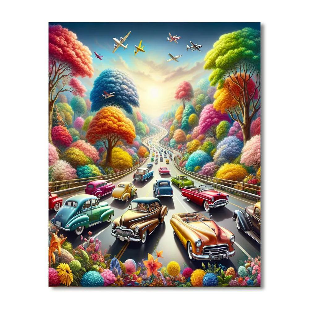 Charming Vintage Car Ride Numbered Painting Kits