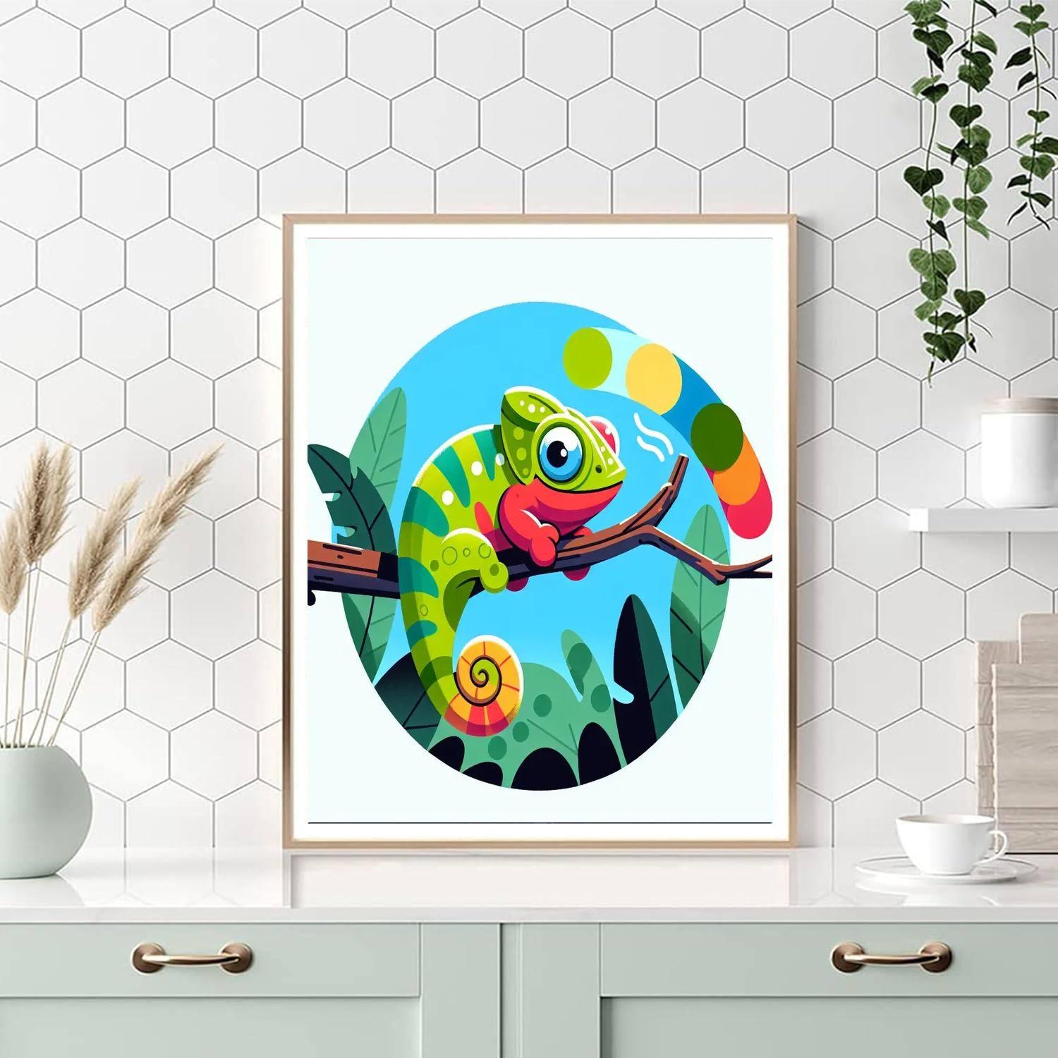 Cheerful Chameleon Challenge Paint By Numbers Art