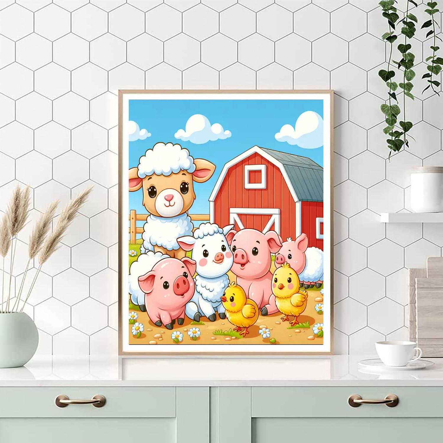 Bouncing Baby Farm Animals Numbered Painting Kits