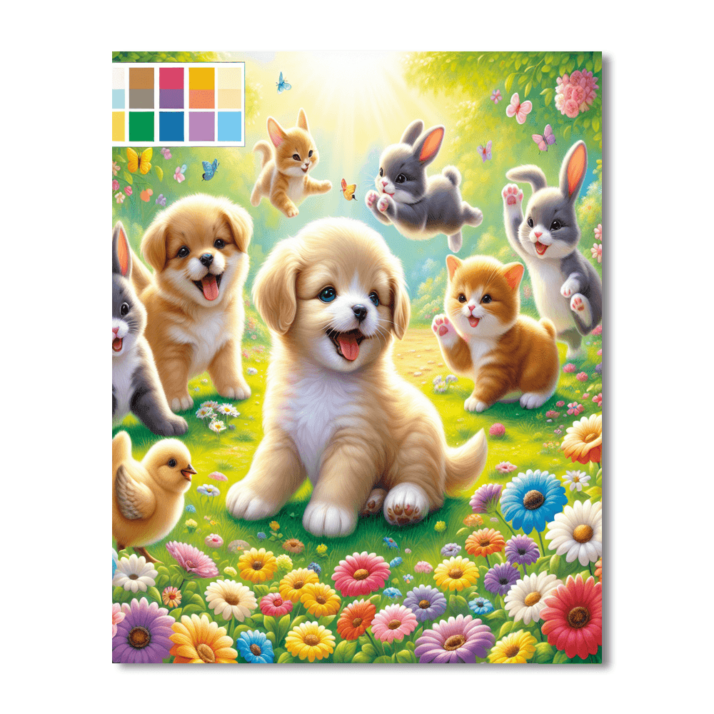 Sweet Baby Animals At Play Paint By Number