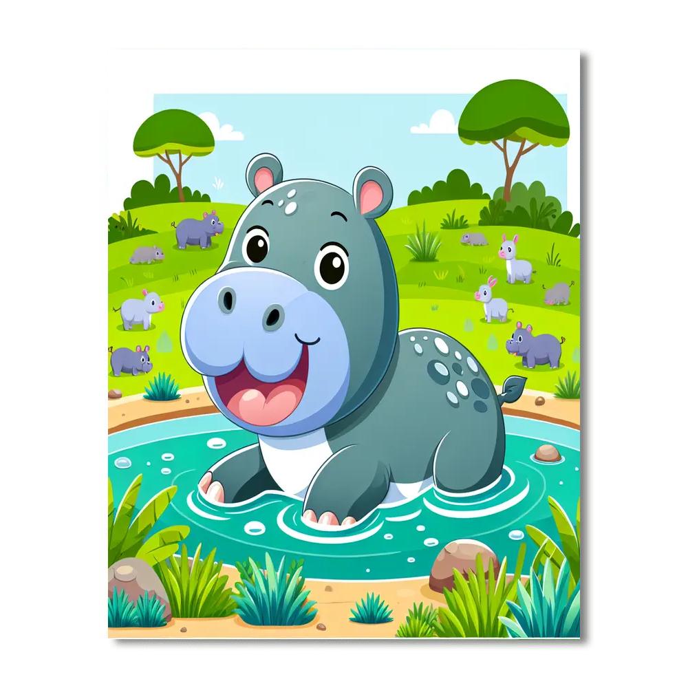 Charming Hippo's Waterhole Bash Paint By Color