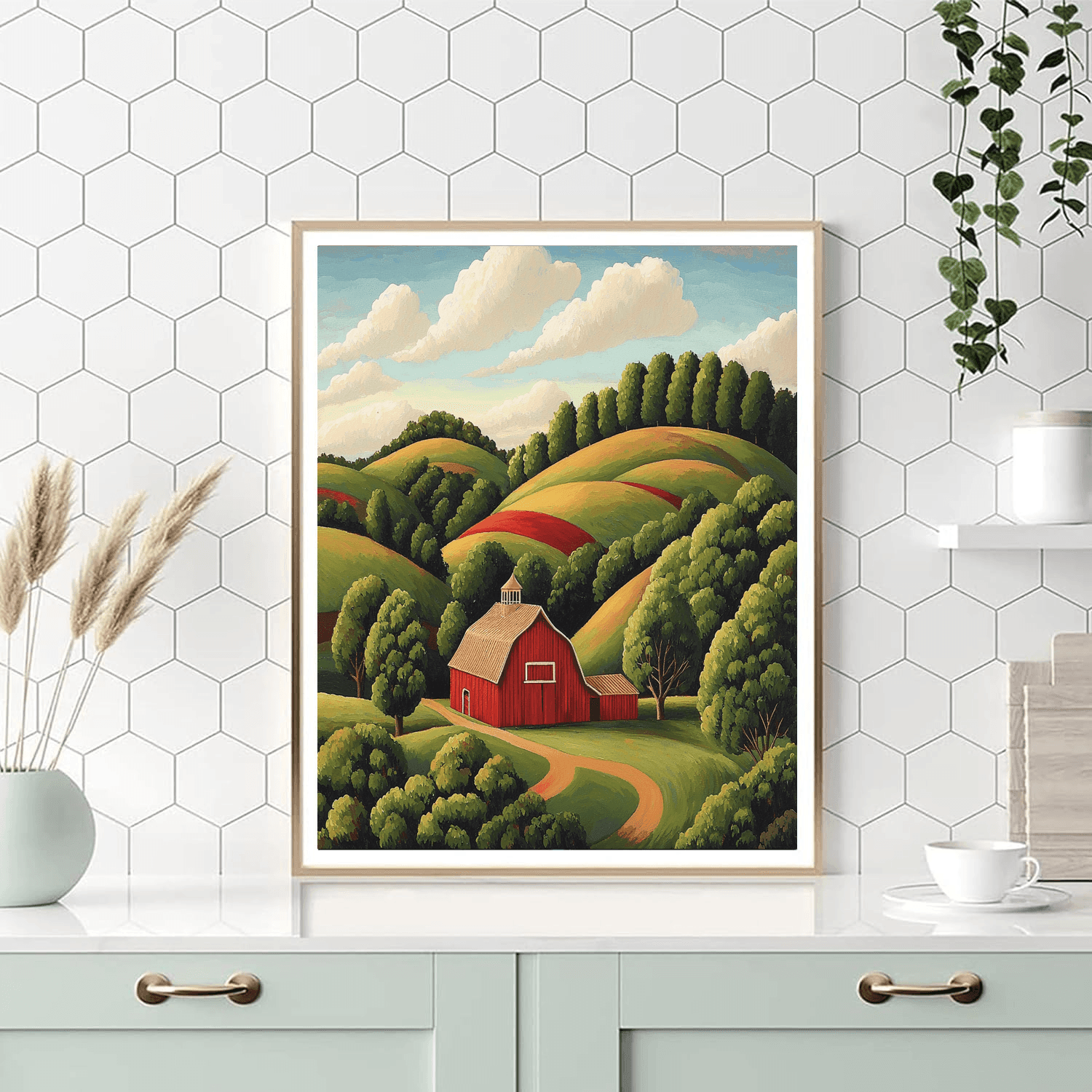 Grant Wood Inspired Classic Barn Landscape  Paint By Numbers Kits