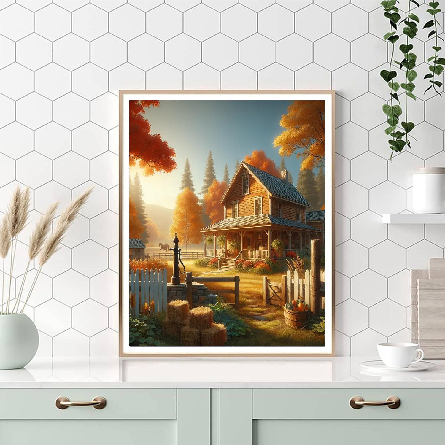 Cozy Farmhouse In Autumn Paint By Numbers Art