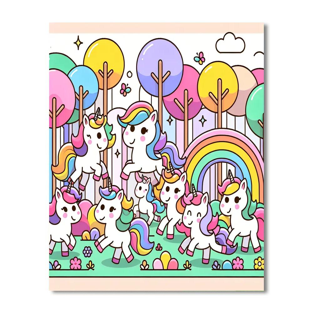 Magical Forest Unicorns Paint By Numbers Art
