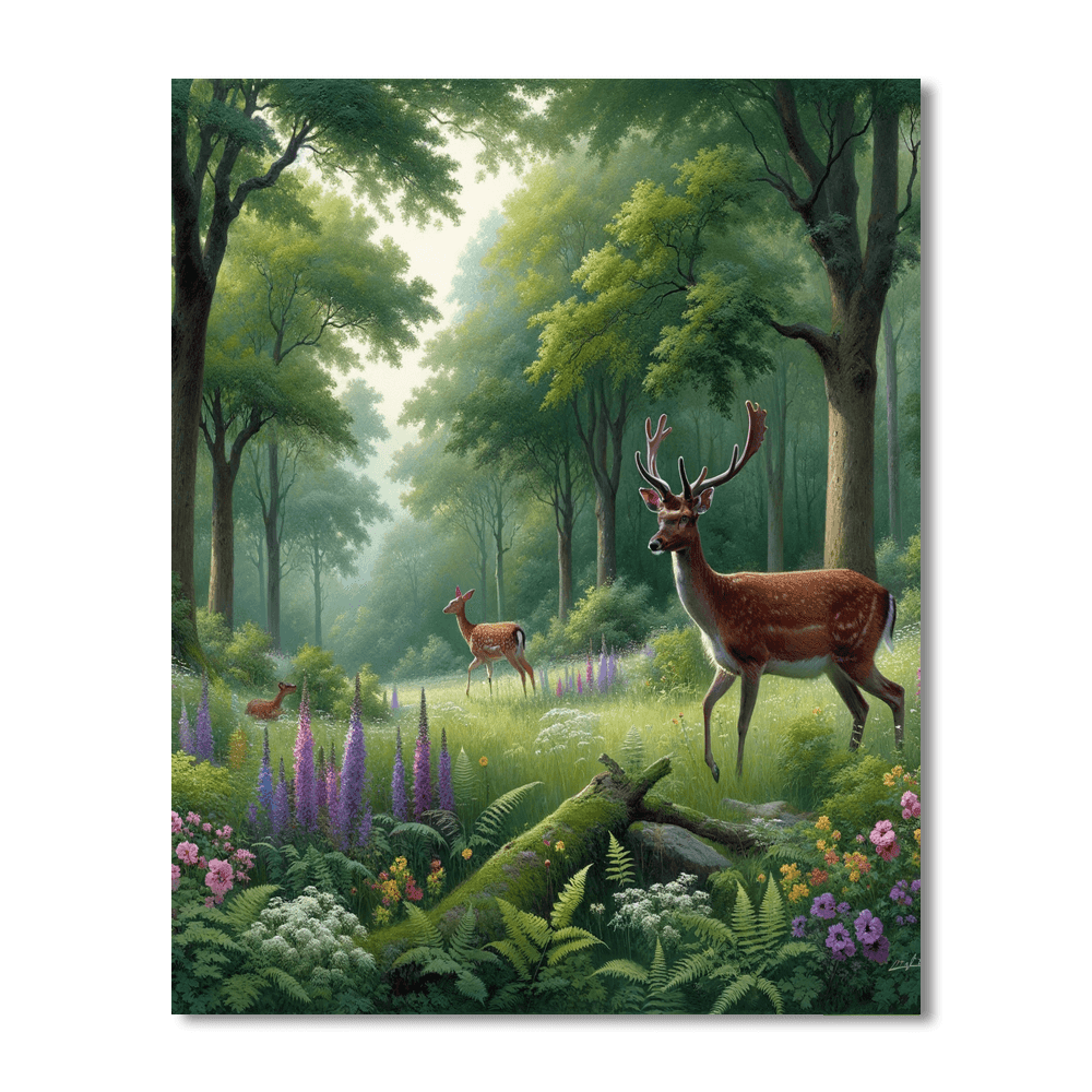 Charming Woodland Scene With Deer Numbered Painting Kits