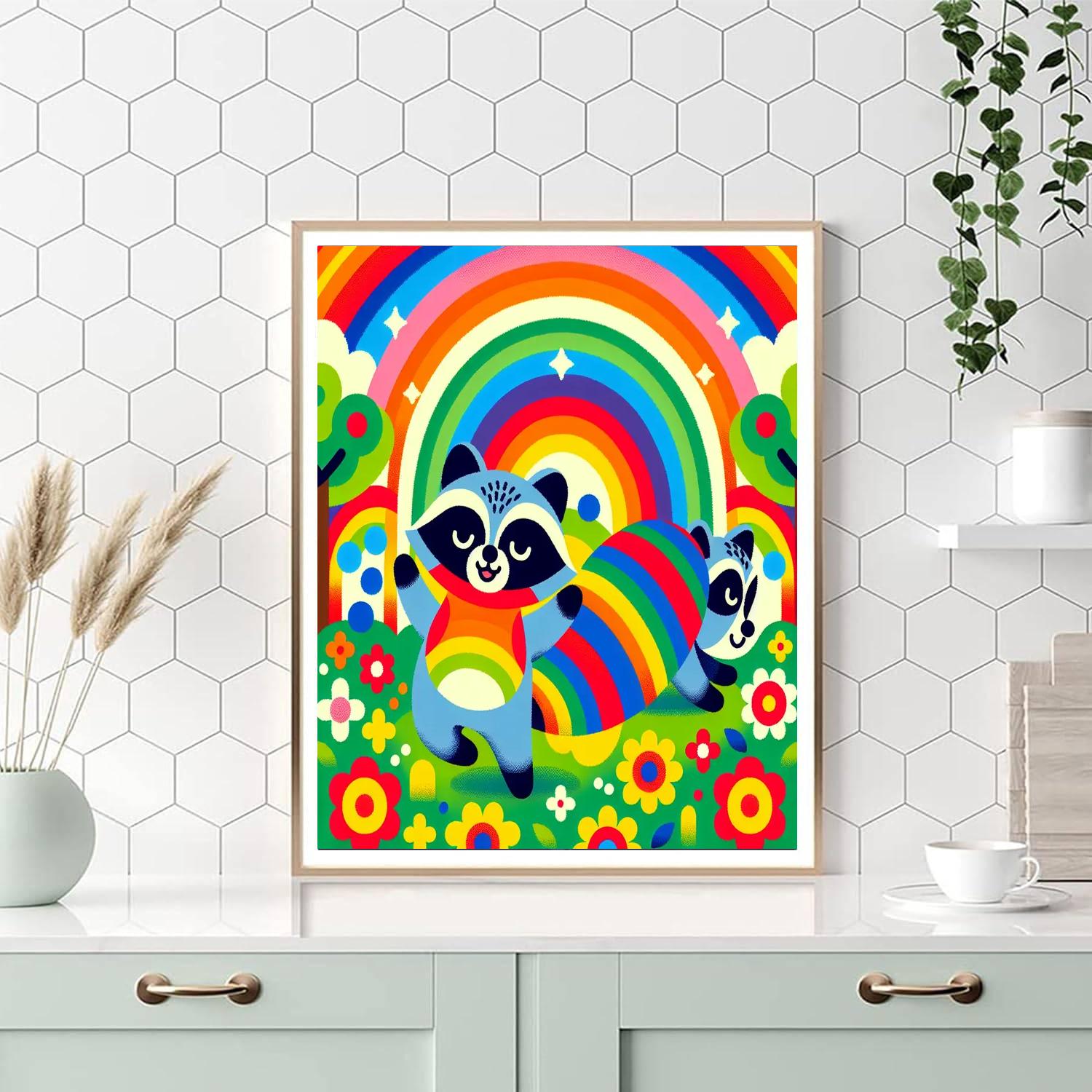 Rainbow Raccoon Romp Numbered Painting Kits