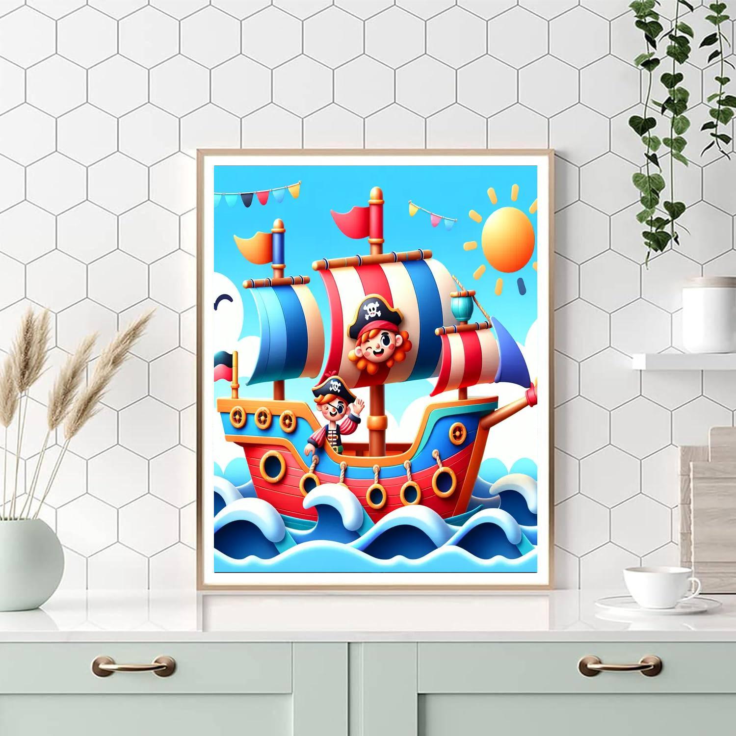 Playful Pirate Ship Paint By Numbers Art