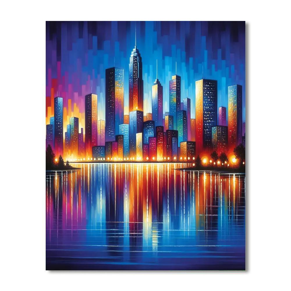 Captivating Cityscape Reflections Number Painting
