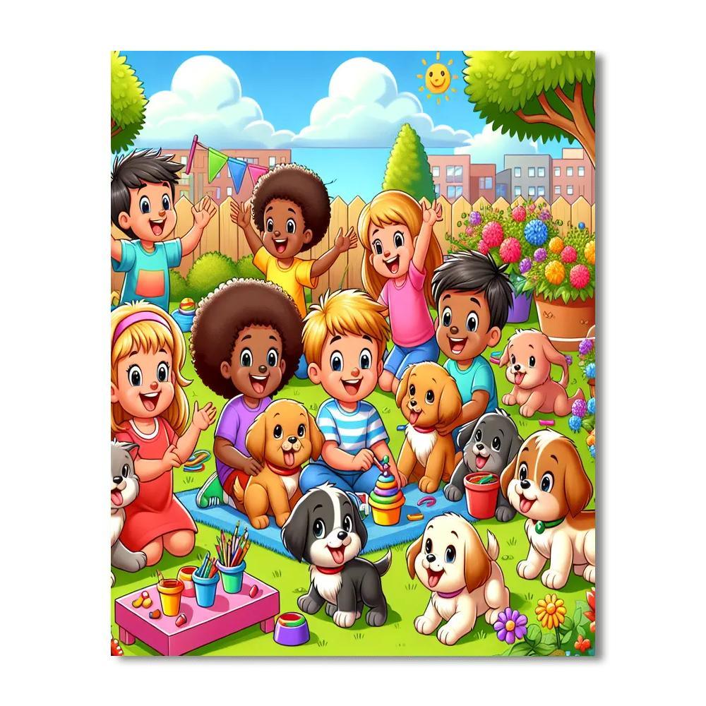 Playful Puppysitting Adventure Paint By Numbers Art