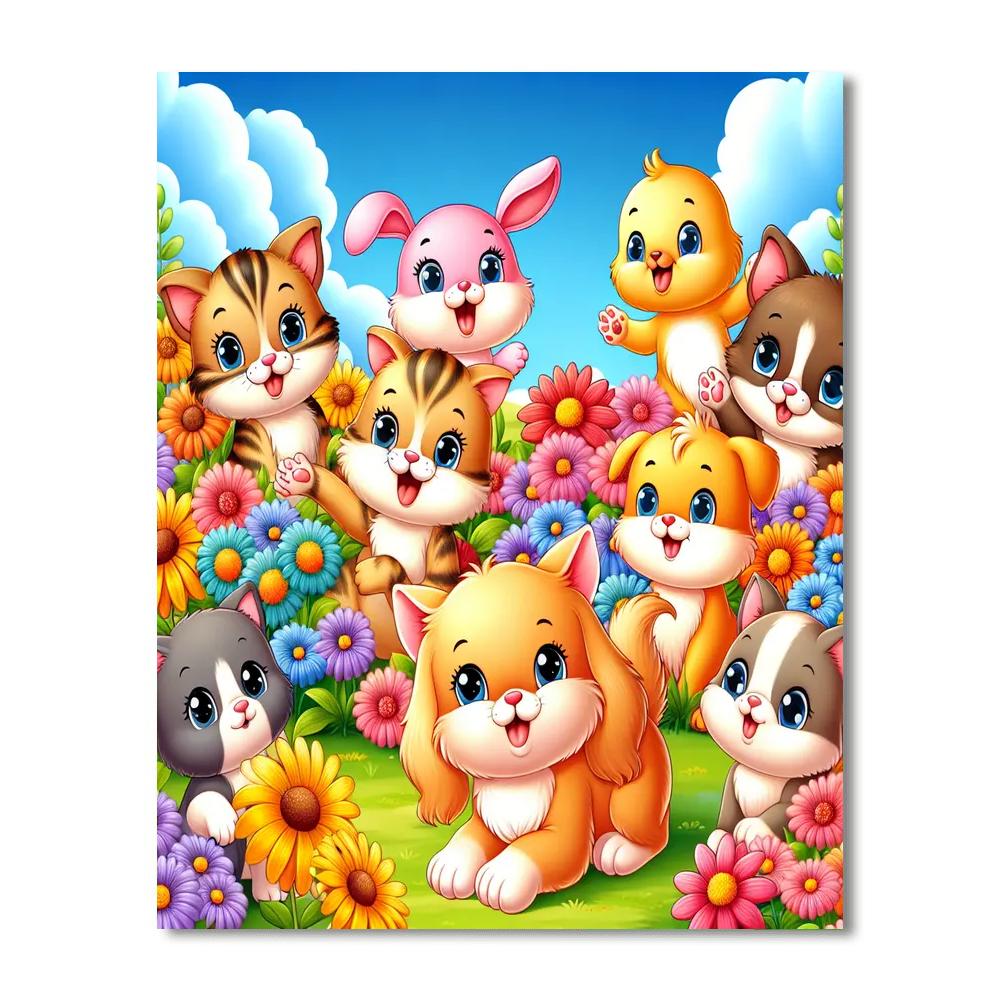 Cute Baby Animals In A Garden DIY Paint By Numbers