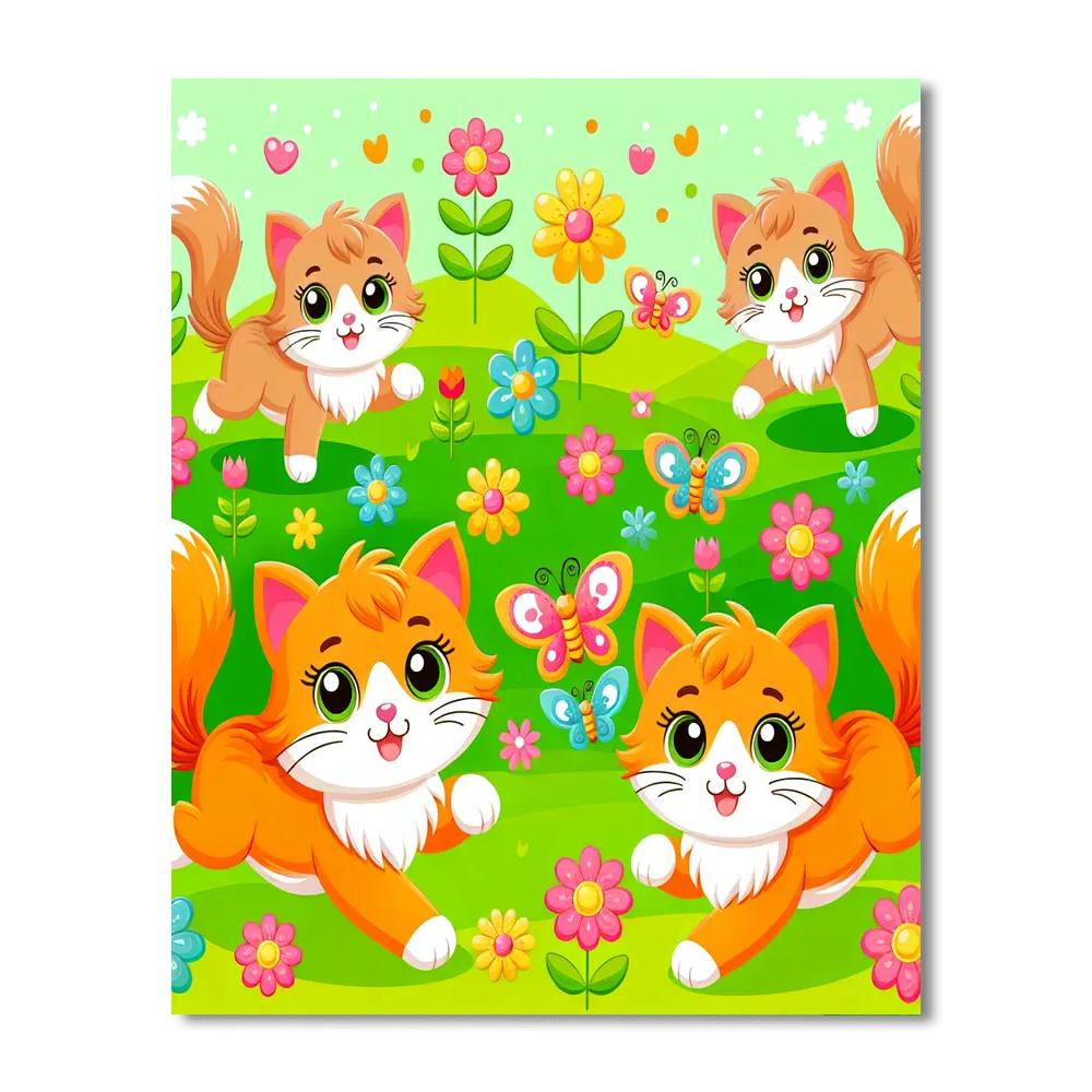 Cute Kittens In The Garden Paint By Numbers Art
