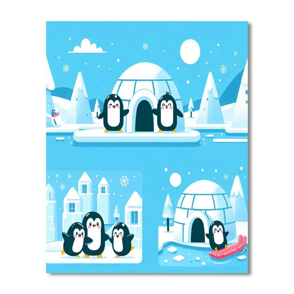 Penguin Igloo Fun DIY Paint By Numbers