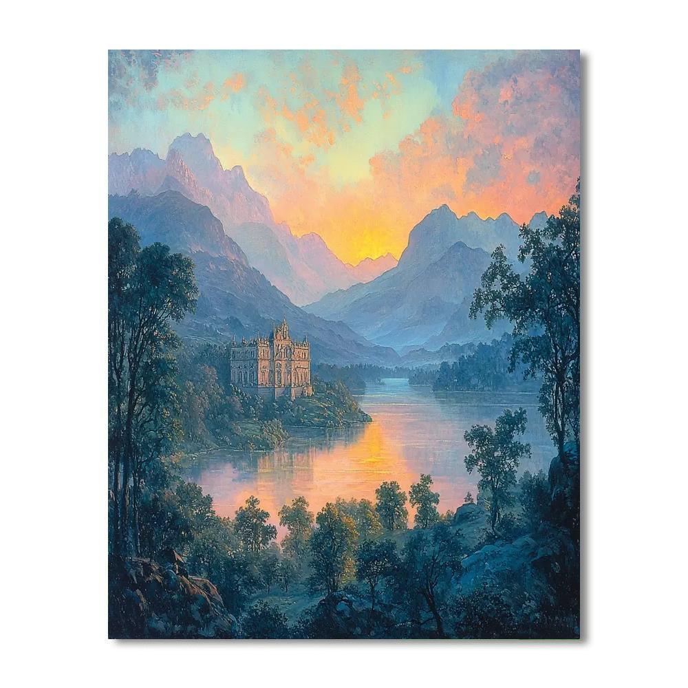 J.M.W. Turner Inspired Ethereal Mountain Glow  Paint By Color