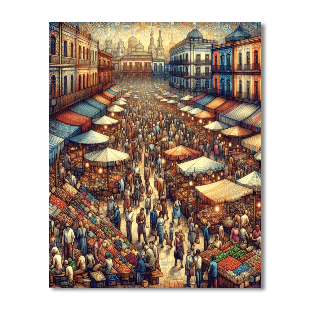 Classic European Marketplace Painting Number Kit
