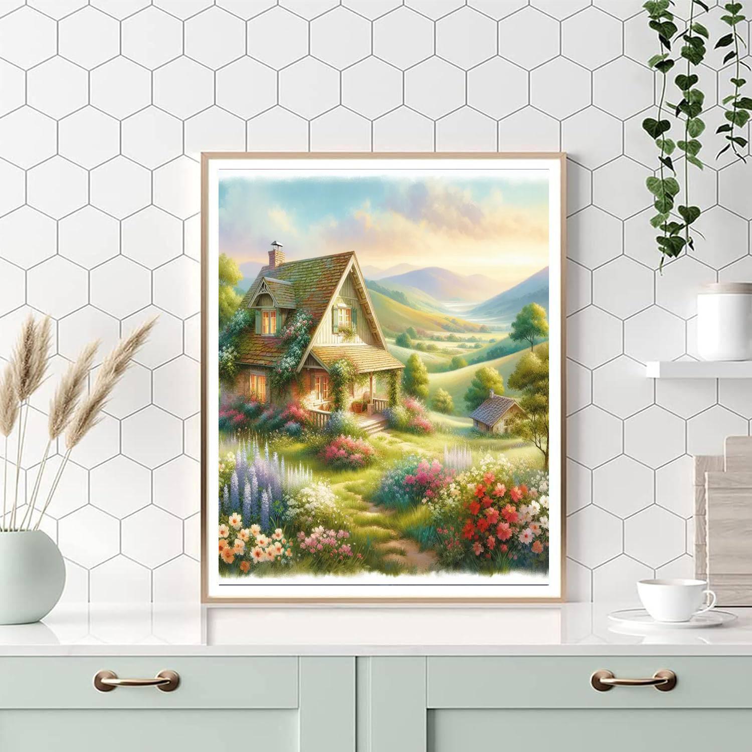Charming Cottage Landscape Painting Number Kit