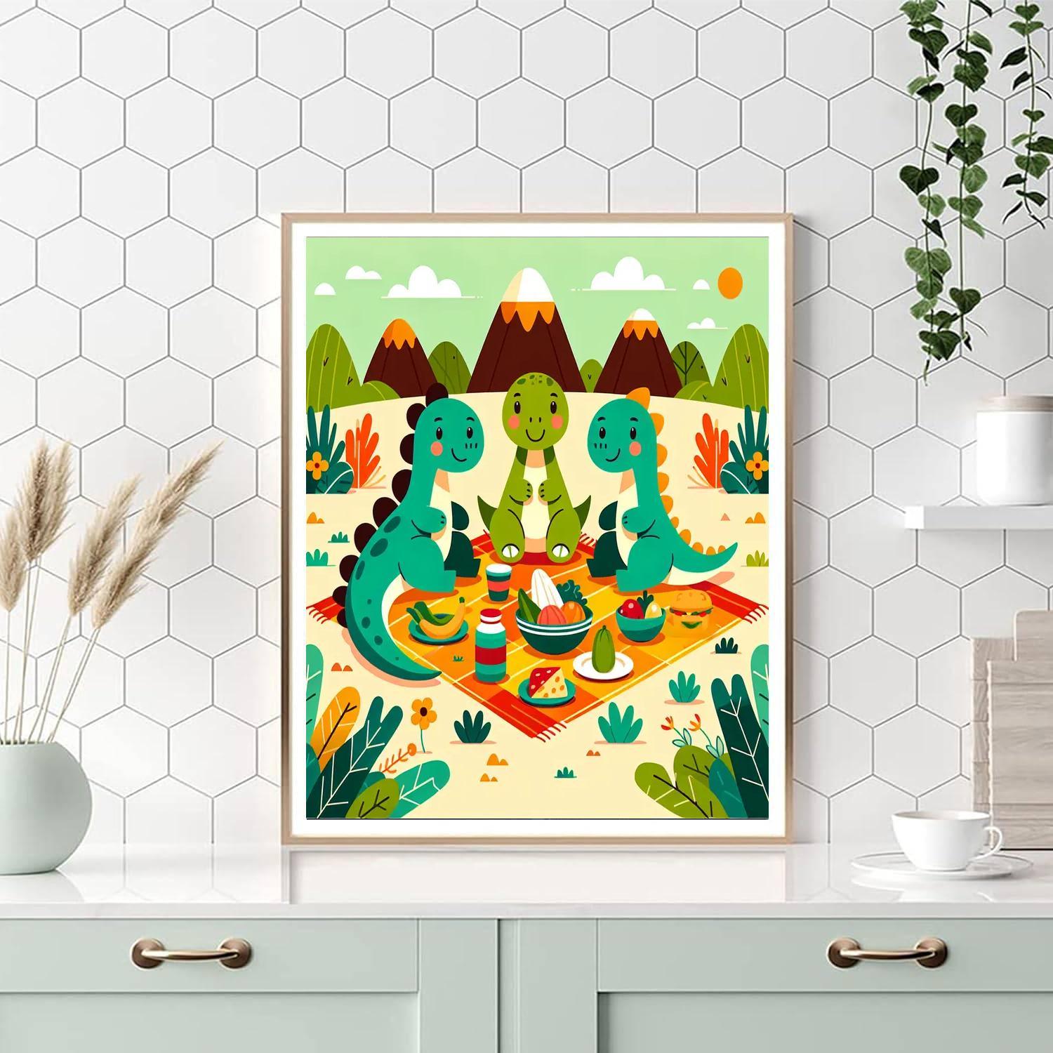Dino Friends Picnic Paint By Numbers Art