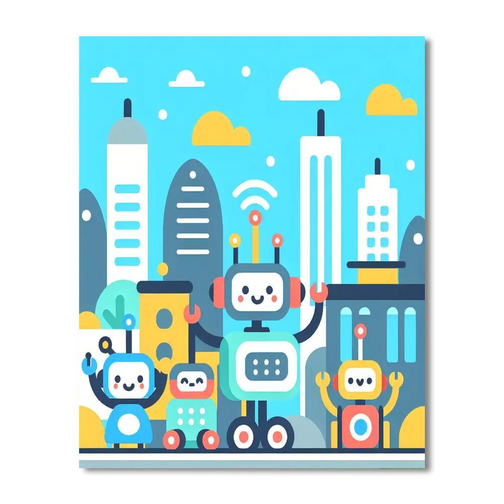 Friendly Robot City Numbered Painting Kits