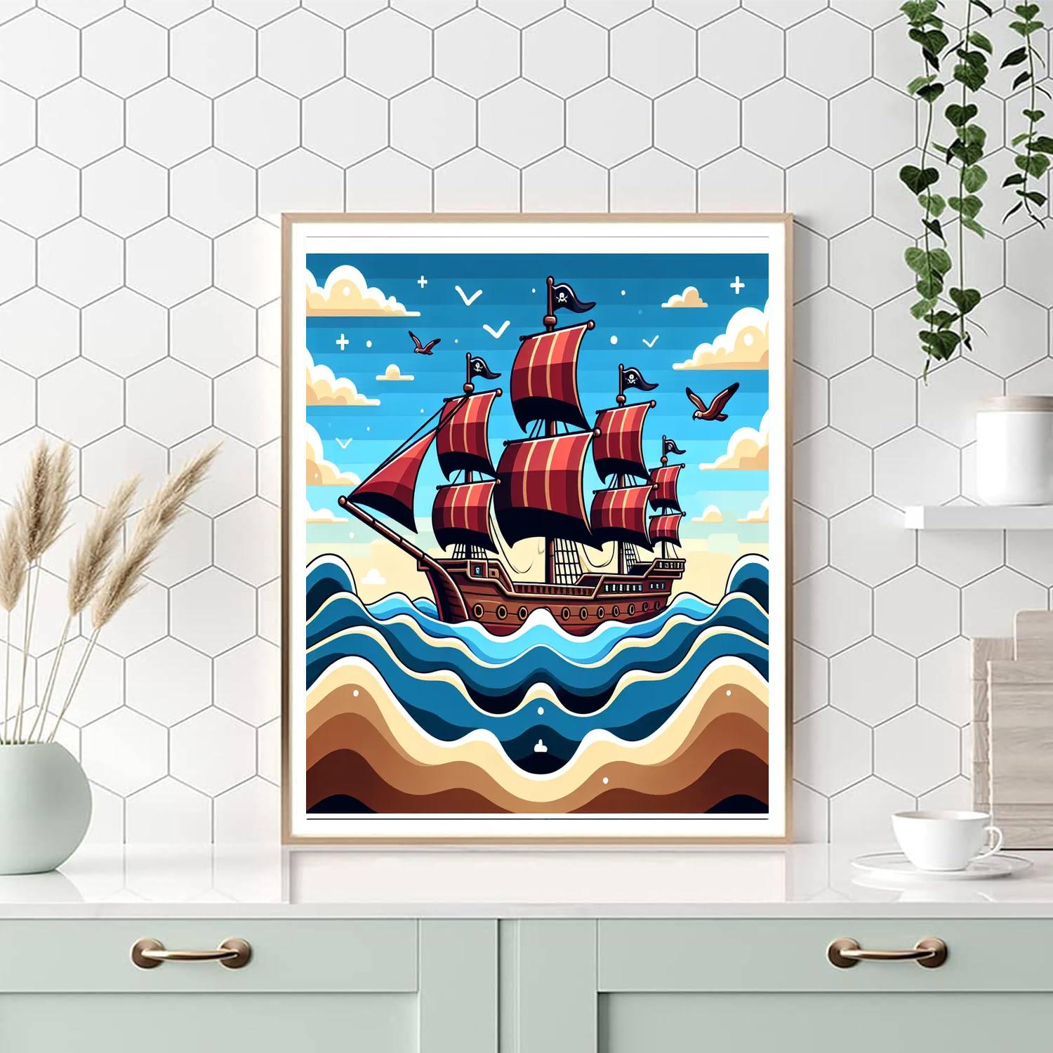 Sailing Pirate Ships DIY Paint By Numbers