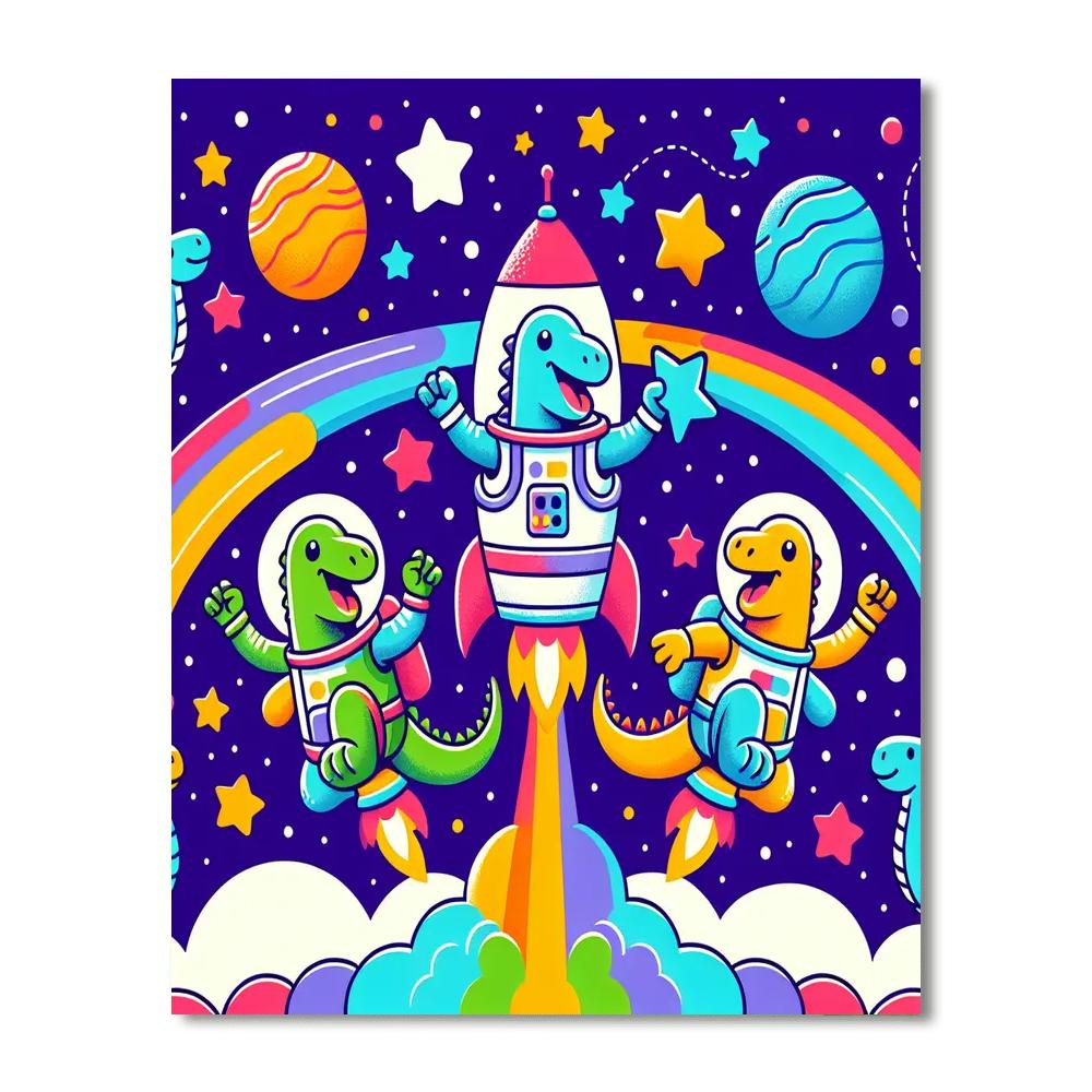 Outer Space Dinosaur Voyage Paint By Numbers Art