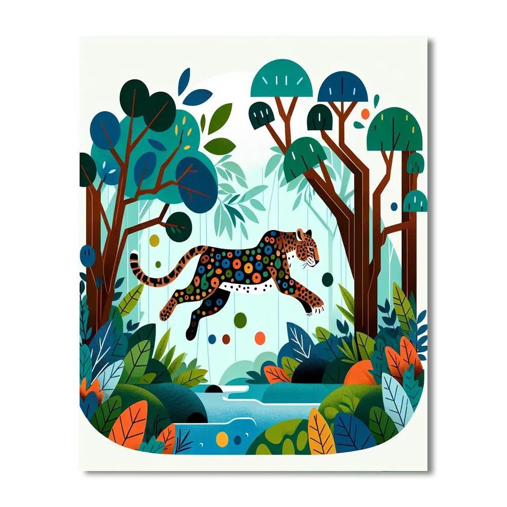 Pouncing Leopard Leap Painting Number Kit