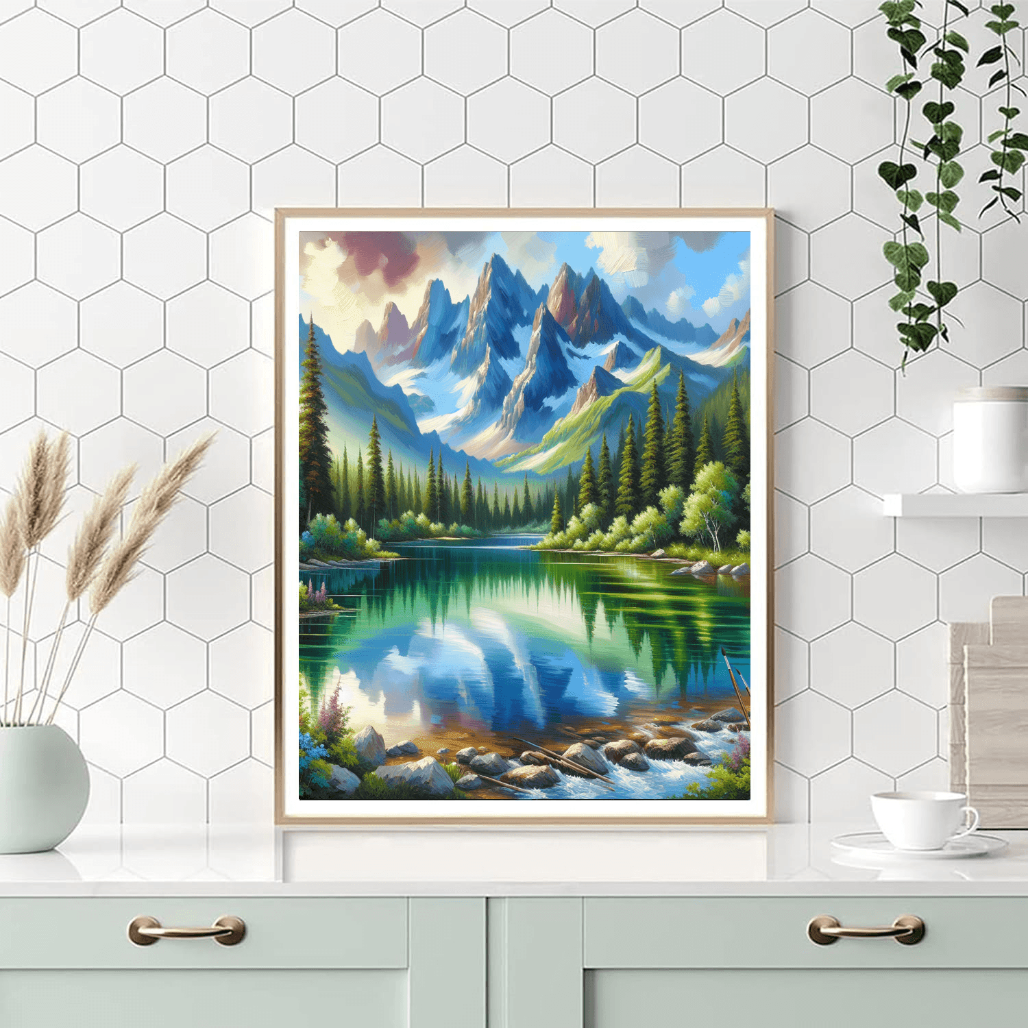 Serene Mountain Lake Reflection Number Painting