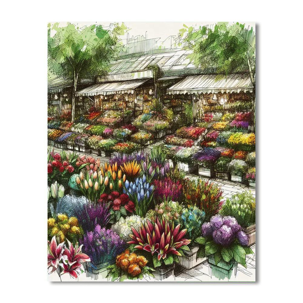 Cheerful Flower Market Painting Number Kit