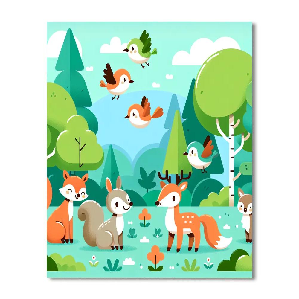 Forest Animal Frolic Number Painting