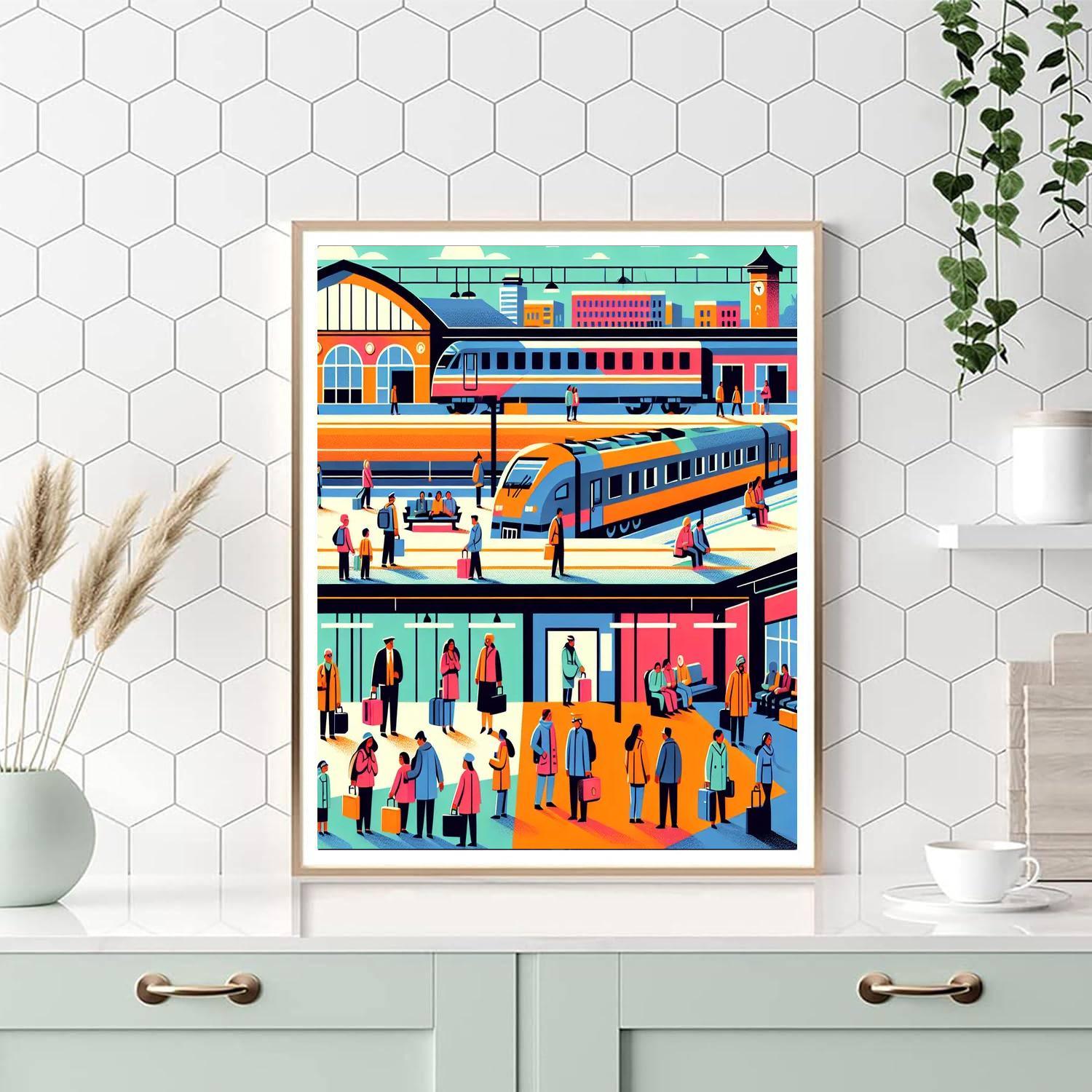 Busy Train Station Scene Numbered Painting Kits