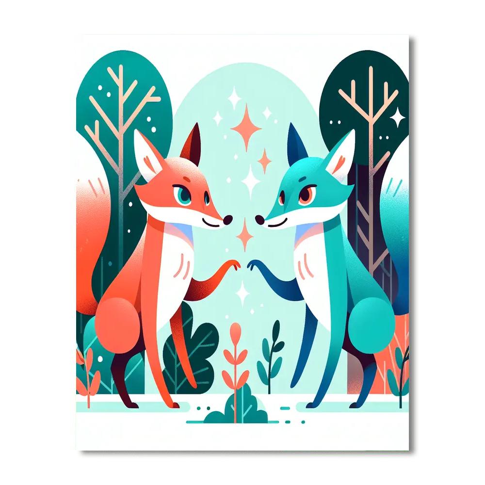 Mystical Forest Foxes Painting Number Kit