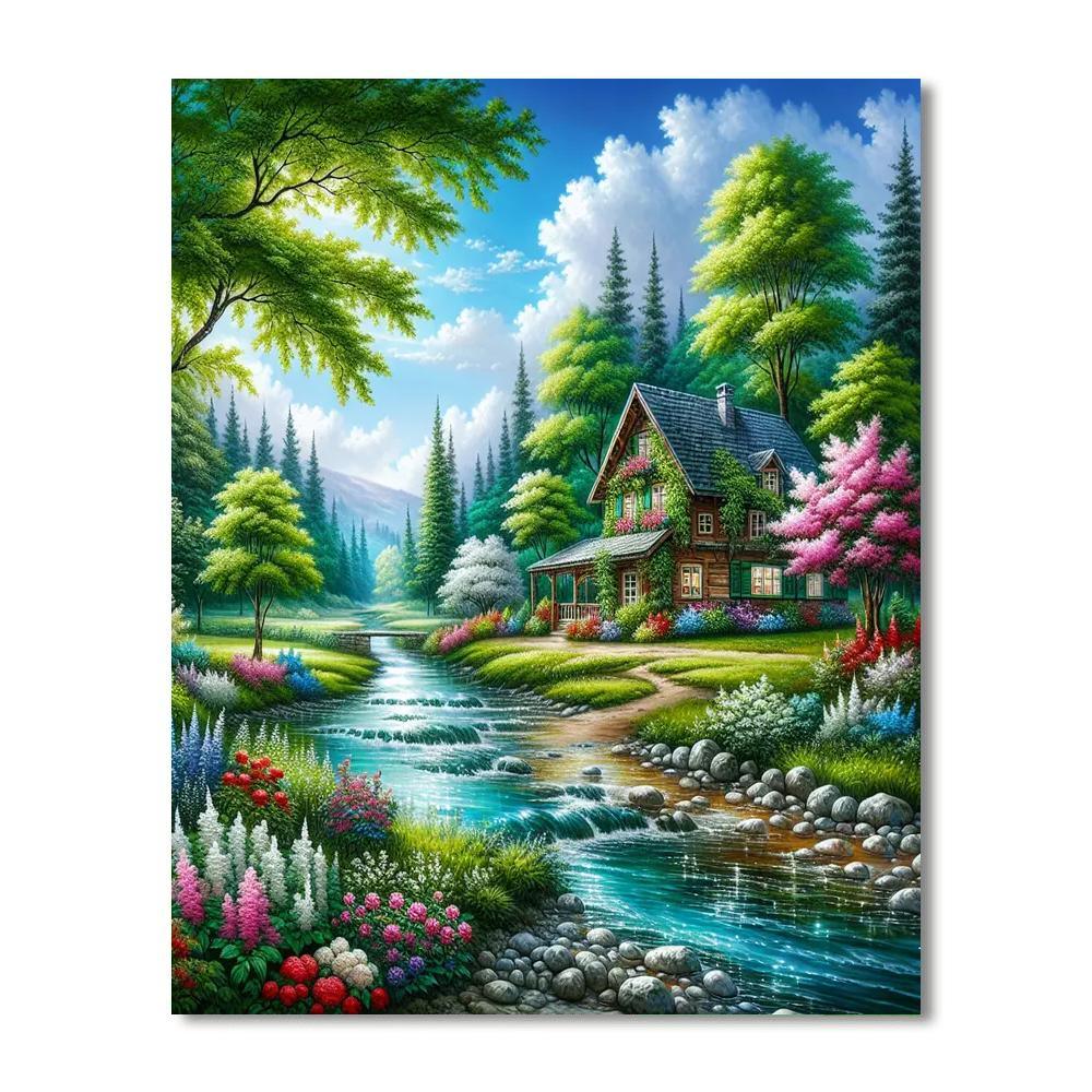 Charming Riverside Cottage Paint By Numbers Art