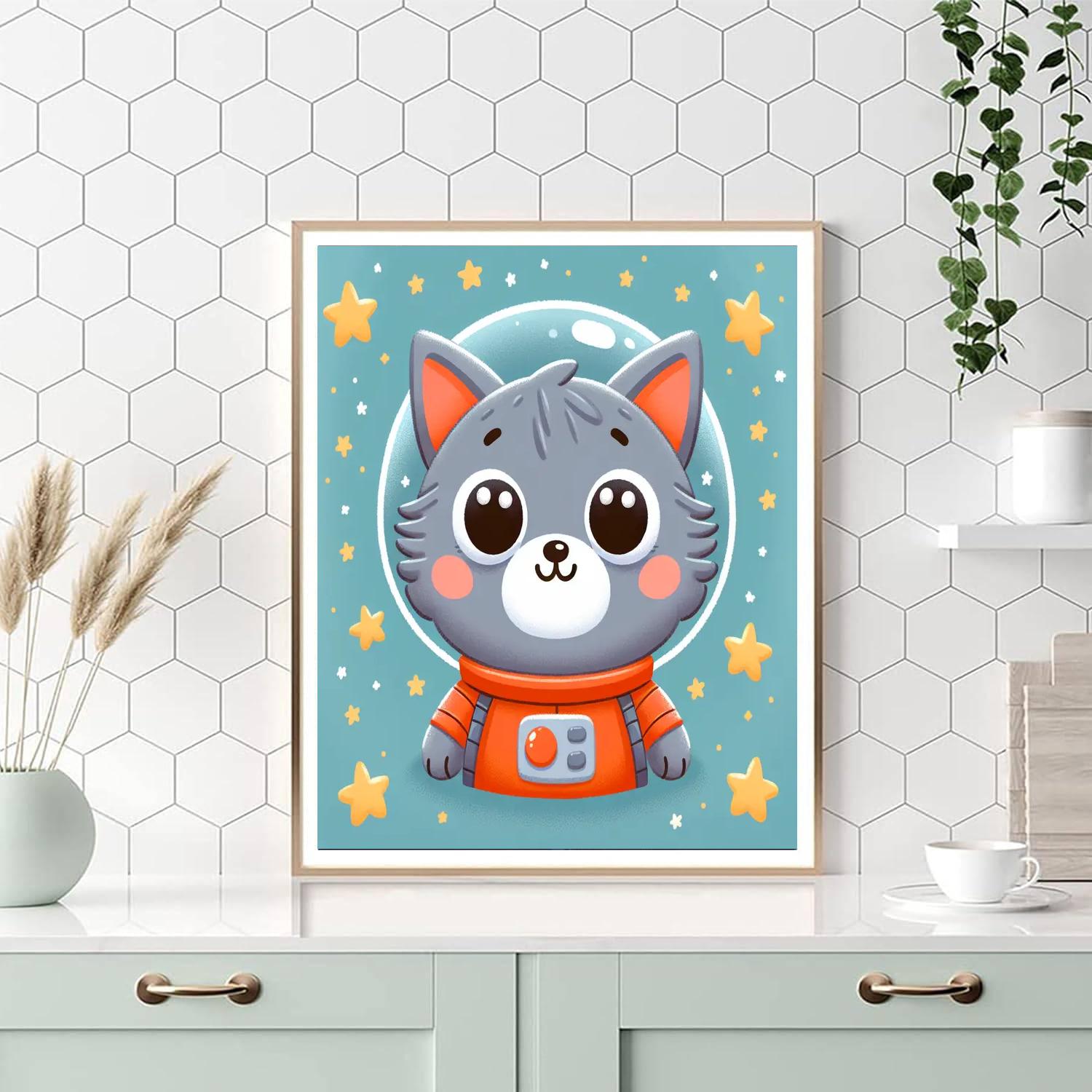 Astronaut Cat Number Painting