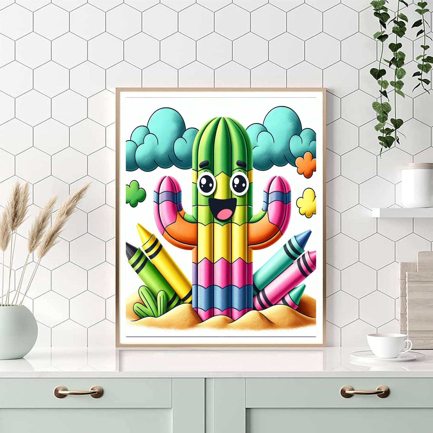 Creative Crayon Cactus Paint By Numbers Art