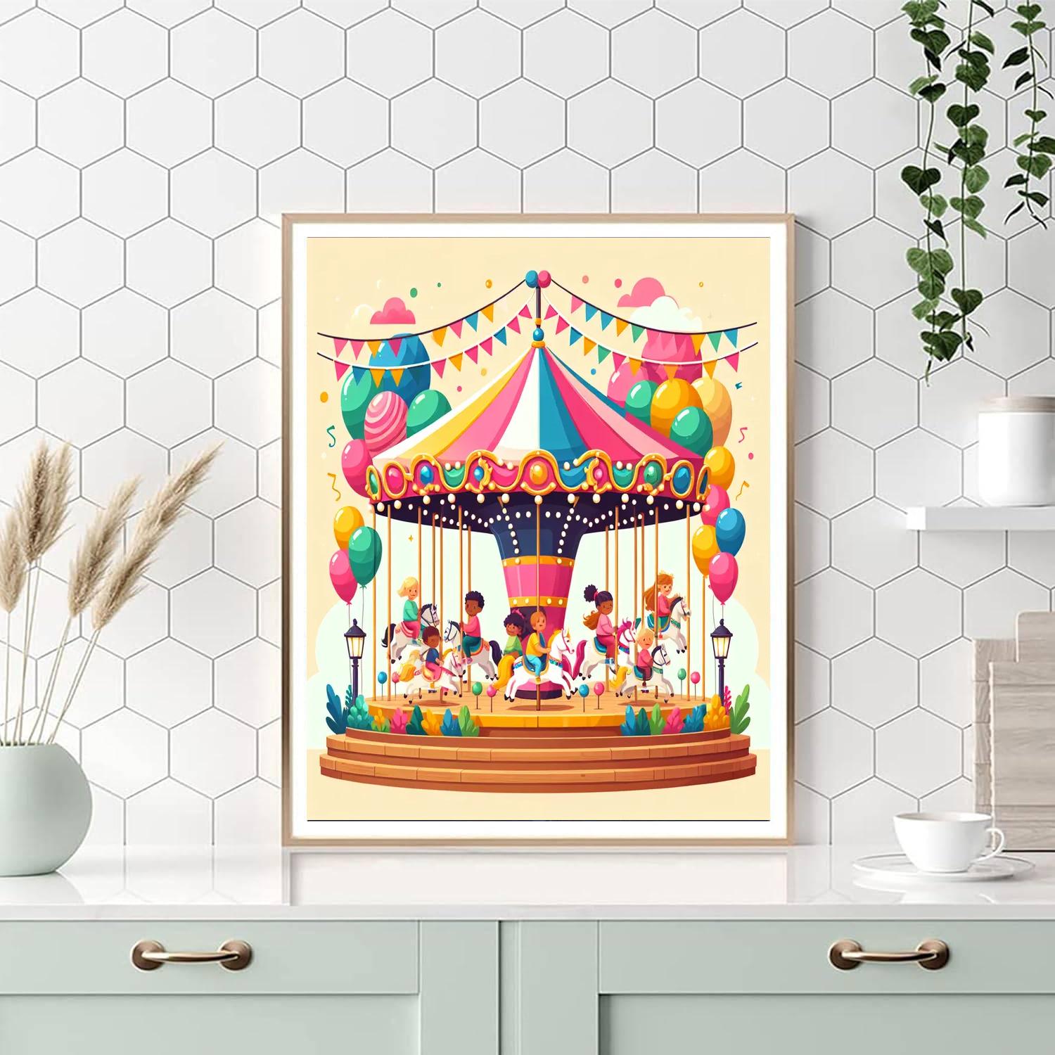 Cheerful Carousel Whirl Painting By Numbers Kit