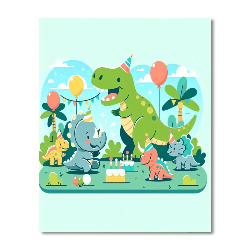 Giggling Dino Party Paint By Numbers Art