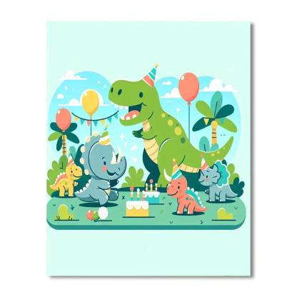 Giggling Dino Party Paint By Numbers Art