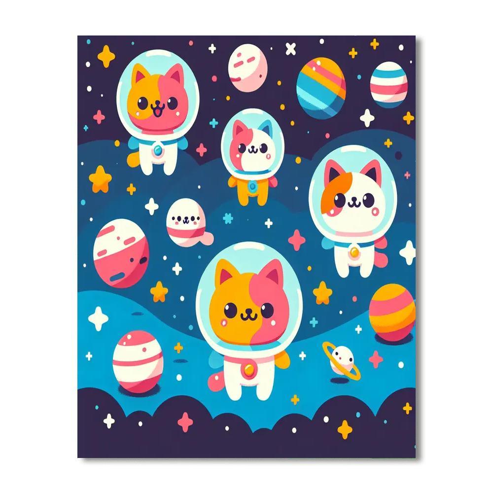 Adorable Space Cats Paint By Color