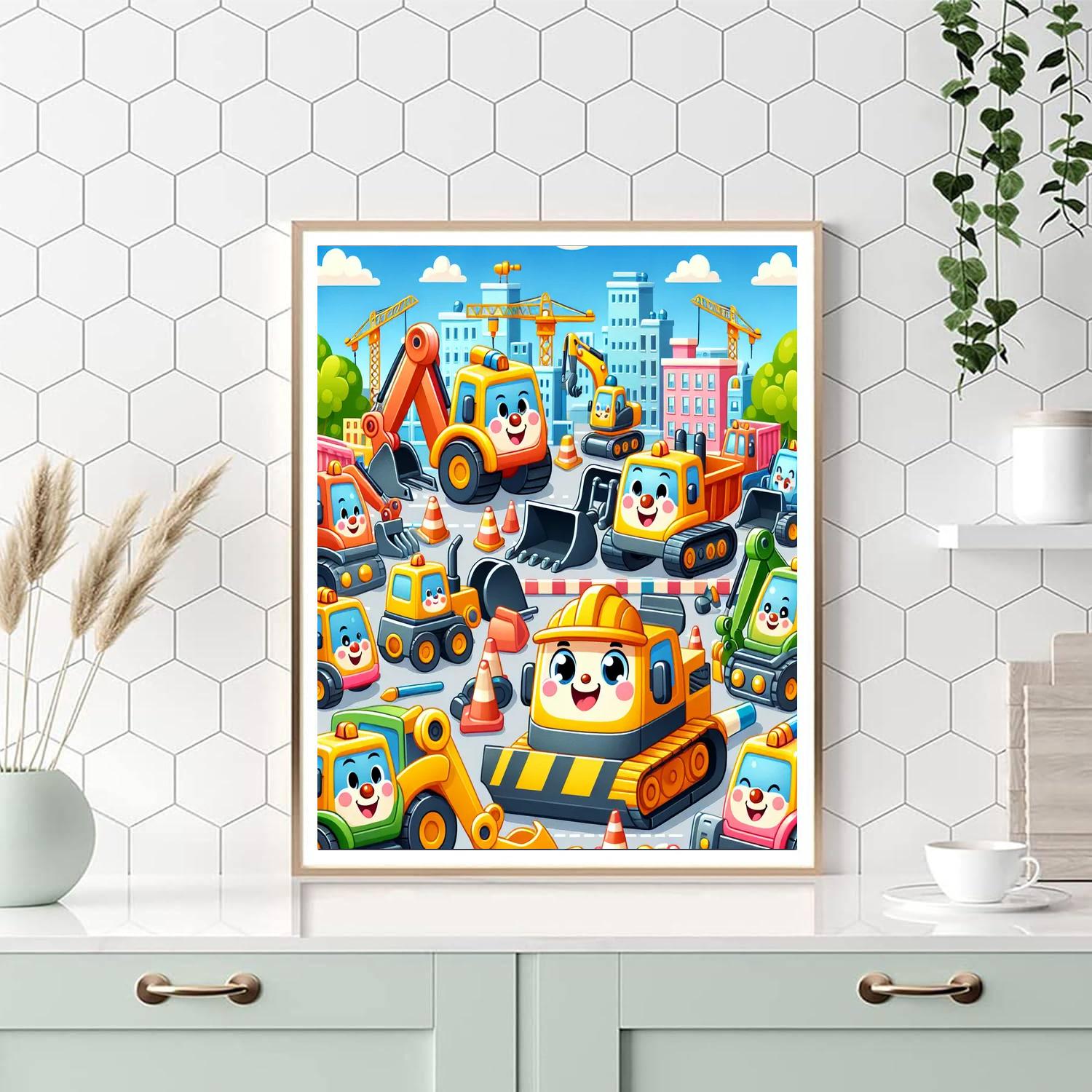 Cheerful Construction Zone Paint By Numbers Art