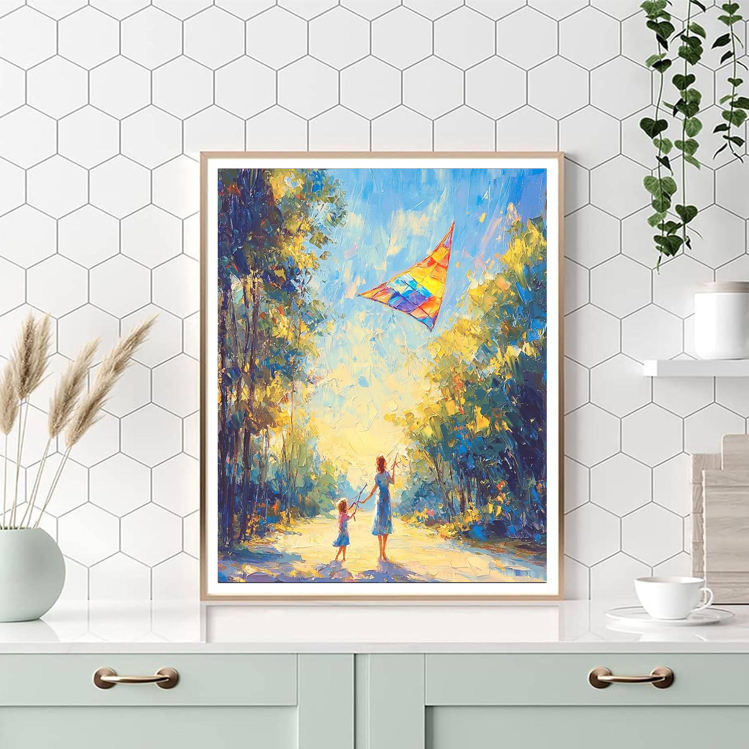 Kite Flying With Mother DIY Paint By Numbers