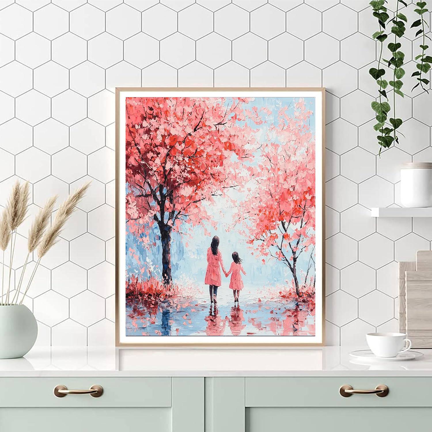 Cherished Moments Under Cherry Blossoms Number Painting