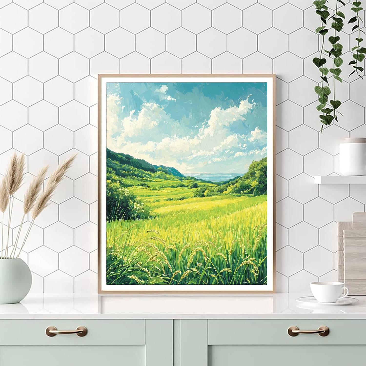 Utagawa Hiroshige Inspired Breezes Over Tranquil Rice Fields  Painting By Numbers Kit